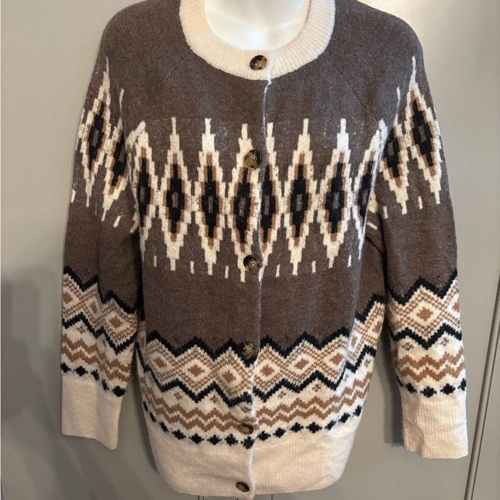 J Crew Fair Isle Diamond Cardigan Sweater S